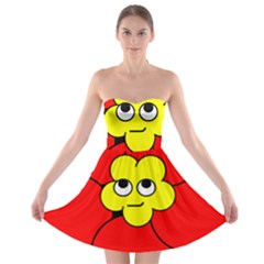 Poppy Smirk Face Flower Red Yellow Strapless Bra Top Dress