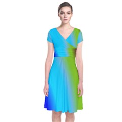 Multi Color Stones Wall Multi Radiant Short Sleeve Front Wrap Dress by Simbadda