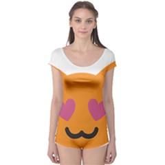 Smile Face Cat Orange Heart Love Emoji Boyleg Leotard  by Alisyart