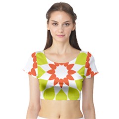 Tikiwiki Abstract Element Flower Star Red Green Short Sleeve Crop Top (tight Fit) by Alisyart