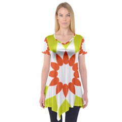 Tikiwiki Abstract Element Flower Star Red Green Short Sleeve Tunic  by Alisyart