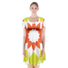 Tikiwiki Abstract Element Flower Star Red Green Short Sleeve V-neck Flare Dress