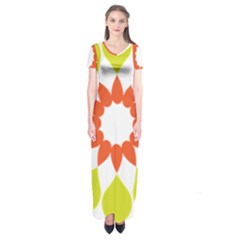 Tikiwiki Abstract Element Flower Star Red Green Short Sleeve Maxi Dress