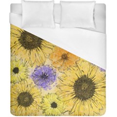 Multi Flower Line Drawing Duvet Cover (california King Size) by Simbadda