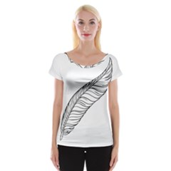 Feather Line Art Women s Cap Sleeve Top