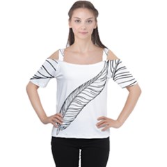 Feather Line Art Women s Cutout Shoulder Tee