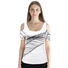 Feather Line Art Butterfly Sleeve Cutout Tee 