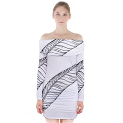 Feather Line Art Long Sleeve Off Shoulder Dress