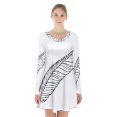 Feather Line Art Long Sleeve Velvet V-neck Dress