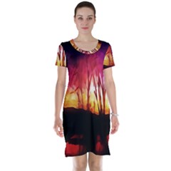 Fall Forest Background Short Sleeve Nightdress by Simbadda