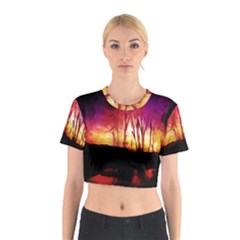 Fall Forest Background Cotton Crop Top by Simbadda