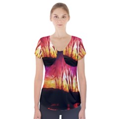 Fall Forest Background Short Sleeve Front Detail Top by Simbadda