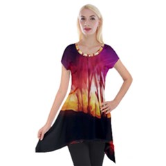 Fall Forest Background Short Sleeve Side Drop Tunic by Simbadda