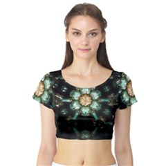 Kaleidoscope With Bits Of Colorful Translucent Glass In A Cylinder Filled With Mirrors Short Sleeve Crop Top (tight Fit)