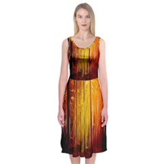 Artistic Effect Fractal Forest Background Midi Sleeveless Dress by Simbadda