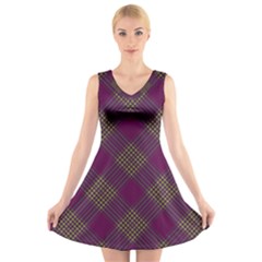 Pattern V-neck Sleeveless Skater Dress