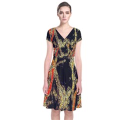 Artistic Effect Fractal Forest Background Short Sleeve Front Wrap Dress by Simbadda