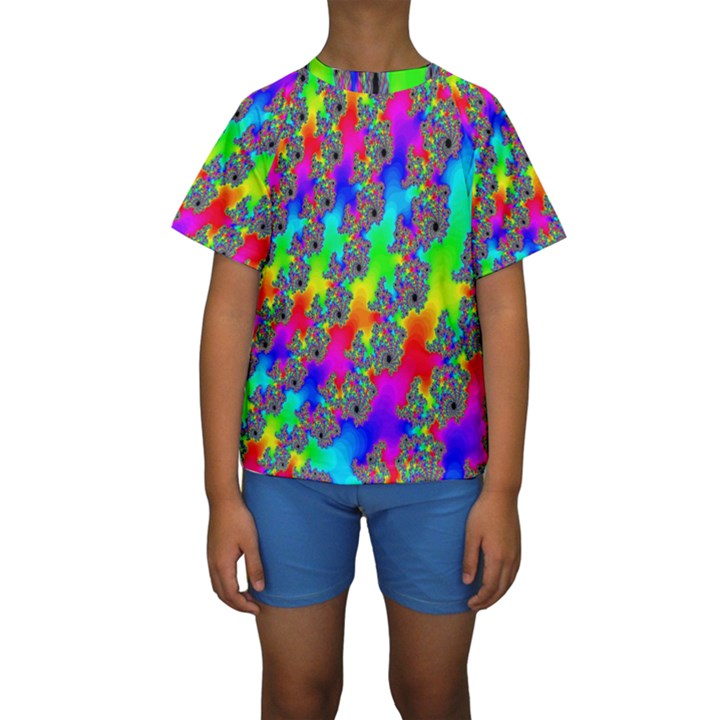 Digital Rainbow Fractal Kids  Short Sleeve Swimwear