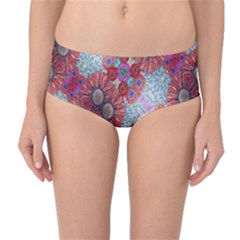 Floral Flower Wallpaper Created From Coloring Book Colorful Background Mid-waist Bikini Bottoms by Simbadda