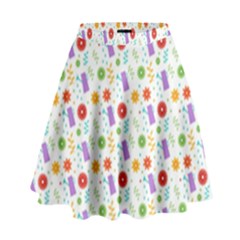 Decorative Spring Flower Pattern High Waist Skirt by TastefulDesigns