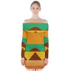 Hamburger Bread Food Cheese Long Sleeve Off Shoulder Dress by Simbadda