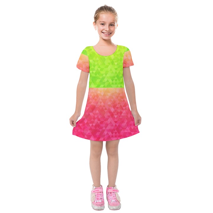 Colorful Abstract Triangles Pattern  Kids  Short Sleeve Velvet Dress