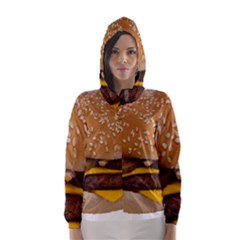 Cheeseburger On Sesame Seed Bun Hooded Wind Breaker (Women)