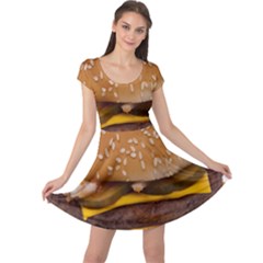 Cheeseburger On Sesame Seed Bun Cap Sleeve Dresses by Simbadda