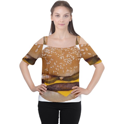 Cheeseburger On Sesame Seed Bun Women s Cutout Shoulder Tee by Simbadda