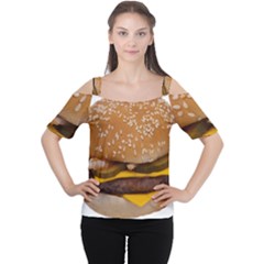 Cheeseburger On Sesame Seed Bun Women s Cutout Shoulder Tee