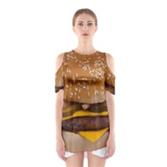 Cheeseburger On Sesame Seed Bun Shoulder Cutout One Piece by Simbadda