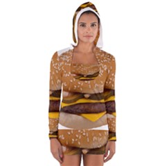 Cheeseburger On Sesame Seed Bun Women s Long Sleeve Hooded T-shirt