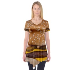 Cheeseburger On Sesame Seed Bun Short Sleeve Tunic  by Simbadda