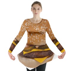 Cheeseburger On Sesame Seed Bun Long Sleeve Tunic  by Simbadda