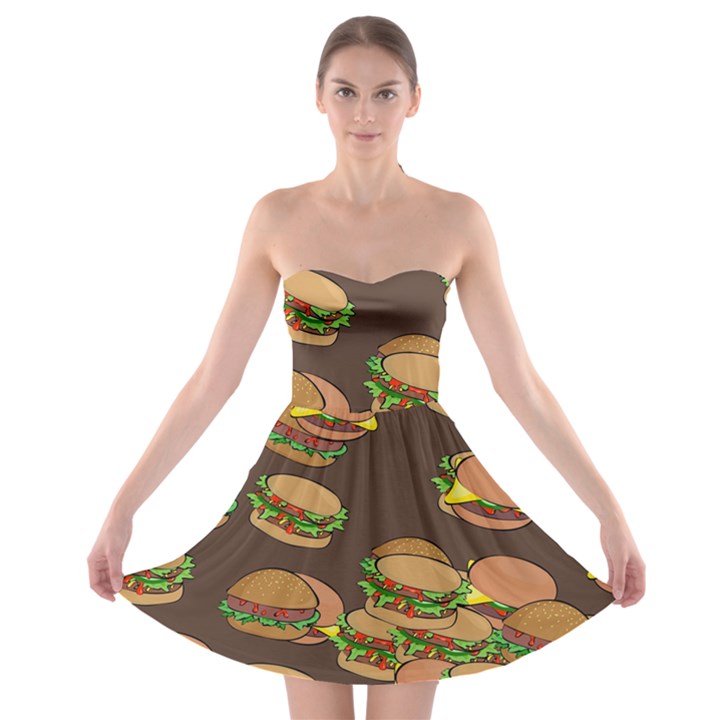 A Fun Cartoon Cheese Burger Tiling Pattern Strapless Bra Top Dress