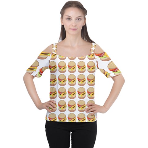 Hamburger Pattern Women s Cutout Shoulder Tee by Simbadda