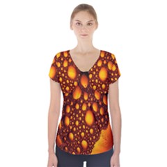 Bubbles Abstract Art Gold Golden Short Sleeve Front Detail Top by Simbadda