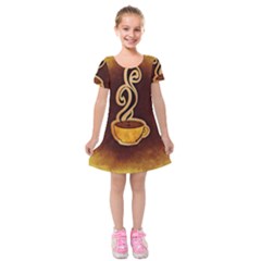 Coffee Drink Abstract Kids  Short Sleeve Velvet Dress