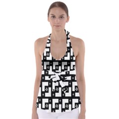 Abstract Pattern Background  Wallpaper In Black And White Shapes, Lines And Swirls Babydoll Tankini Top by Simbadda