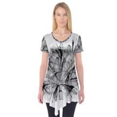 High Detailed Resembling A Flower Fractalblack Flower Short Sleeve Tunic  by Simbadda