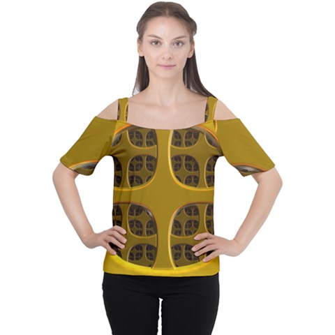 Golden Fractal Window Women s Cutout Shoulder Tee by Simbadda