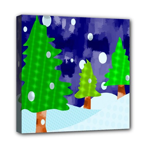 Christmas Trees And Snowy Landscape Mini Canvas 8  x 8 