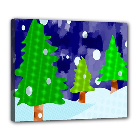 Christmas Trees And Snowy Landscape Deluxe Canvas 24  x 20  