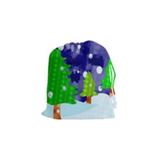 Christmas Trees And Snowy Landscape Drawstring Pouches (Small) 