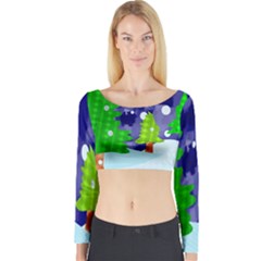 Christmas Trees And Snowy Landscape Long Sleeve Crop Top