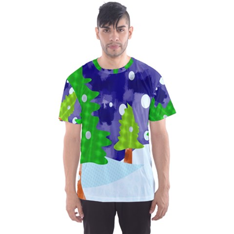 Christmas Trees And Snowy Landscape Men s Sport Mesh Tee by Simbadda