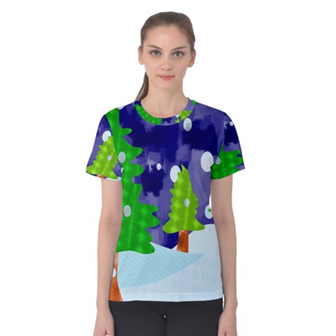 Christmas Trees And Snowy Landscape Women s Cotton Tee by Simbadda