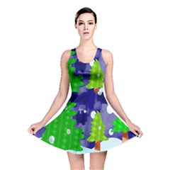 Christmas Trees And Snowy Landscape Reversible Skater Dress