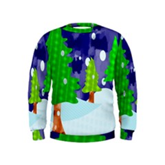 Christmas Trees And Snowy Landscape Kids  Sweatshirt