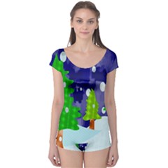 Christmas Trees And Snowy Landscape Boyleg Leotard 